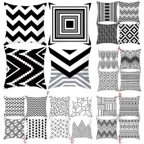 

cushion/decorative pillow 2021 geometric cushion cover black and white polyester throw square case 18'' home decor co