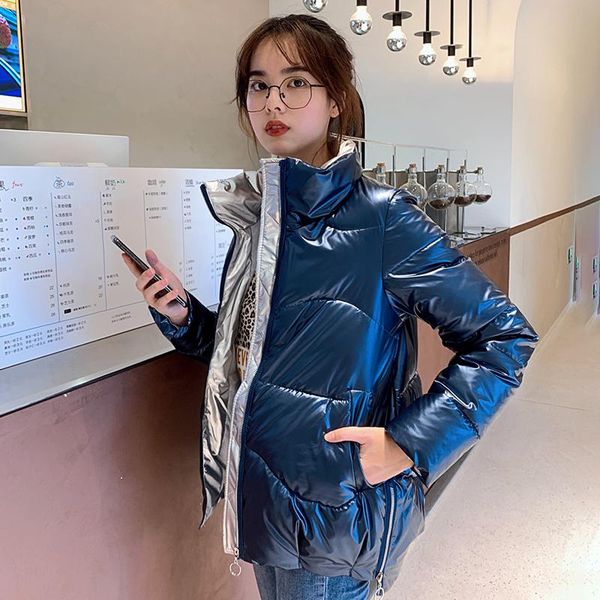 

women's down & parkas fashion casual short stand collar lady glossy parka winter jacket women warm coat female, Black
