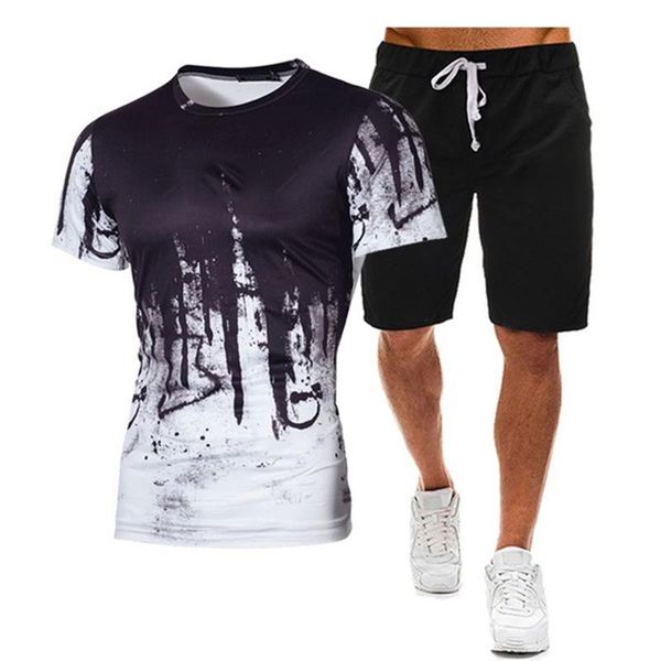 

men's tracksuits fashion shorts set men 2021 summer 2pc tracksuit short sweatshirt + sets beach mens casual tee shirts sportswears, Gray