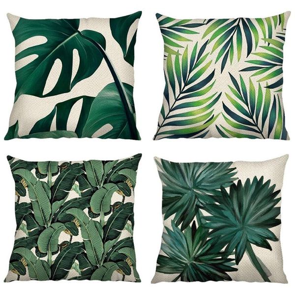 

pillow case tropical leaves cushion covers green decorative throw linen square pillowcases for sofa home dÃ©cor