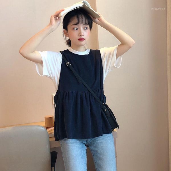 

women's vests summer japan vest for women sleeveless casual tank bandage o neck camisole kwaii student clothing1, Black;white