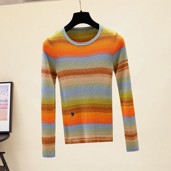 

fashionable and fashionable tapered blended t-shirt with rainbow stripes embroidered by bees embroidered wool t-shirt wool for women 9merr 9, White;black