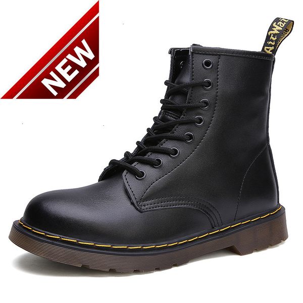 

couple's martin high casual shoes large autumn winter leather british and women's work boots, Black