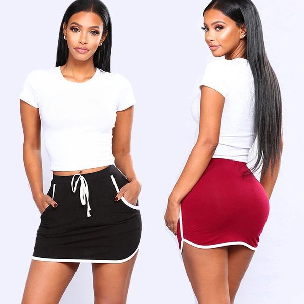 

summer women joggers fitness skirt with pockets new ladies skirt white sides sweatpants high elastic waist short skirts1, Black