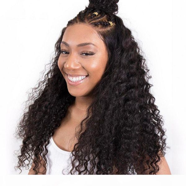 

virgin malaysian human hair wigs 130% density kinky curly lace front wig glueless full lace wig, Black;brown