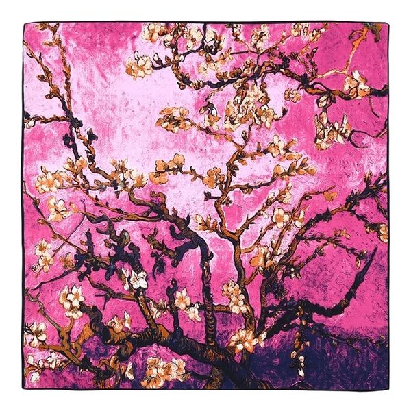

pobing 100% silk scarf women life tree print stoles bandana female beach shawl&wrap large foulard square scarves 130*130cm y201024, Blue;gray