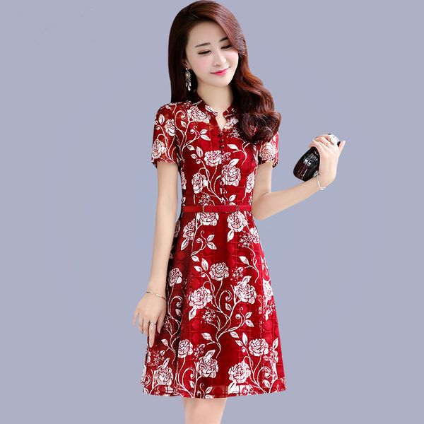 

2021 new elegant of blue floral dress feminine bathrobe sleeve short summer dresses casual mujer fy596 gnwg, Black;gray