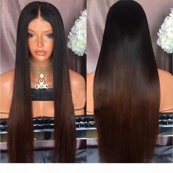 

ombre color human hair straight 100% real brazilian hair glueless lace front wig full lace wig 150% density lace front wig, Black;brown