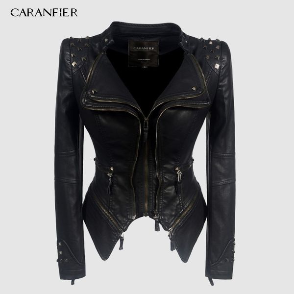 

caranfier jacket women faux leather pu jacket winter autumn black motorcycle jacket outerwear gothic faux leather coat chaqueta 201124
