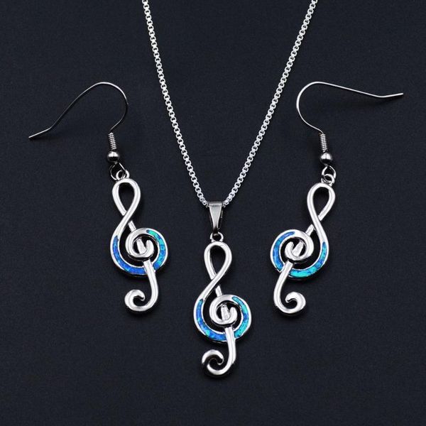 

new music note design blue fire opal jewelry set, Silver