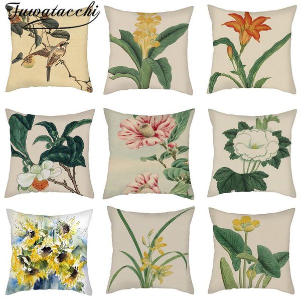 

fuwatacchi pillow covers vintage flower cushion covers for home sofa bed decorative throw pillowcase funda cojin 45 linen