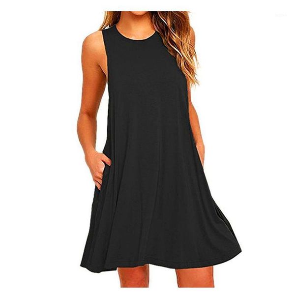 

women's o-neck loose solid color girl dress leisure street relaxed vest base shirts1, Black;gray