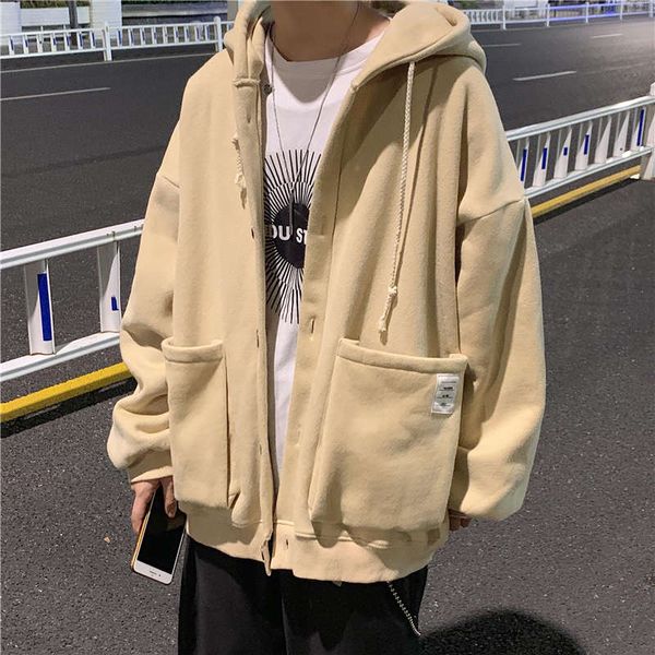 

hooded sweater men's ins loose trend versatile autumn and winter plush coat cardigan fashion brand hip hop bf, Black