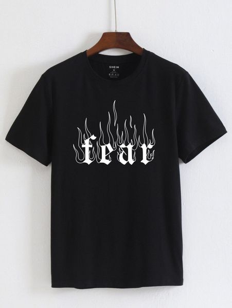 

men letter & fire print tee h3gm#, White;black