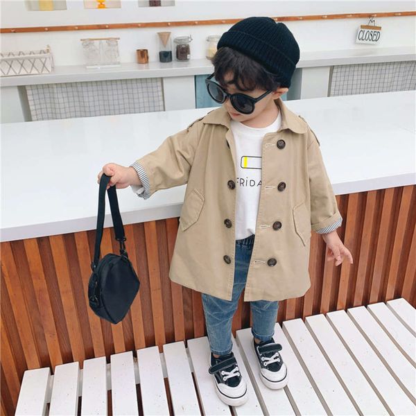 

2020 children's new pure color spring windbreaker and autumn cloth boys' handsome coat fashion girls' lapel cardigan ia099, Black