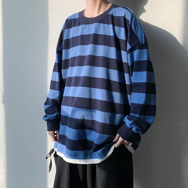 

2020 summer new european and american style men's original trend striped round neck casual loose cotton pullover m-2xl1, Black