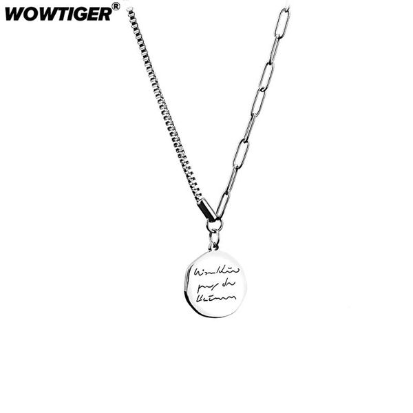 

wowtiger fashion stainless steel necklace for women letter choker men necklaces pendant gift jewelry, Silver