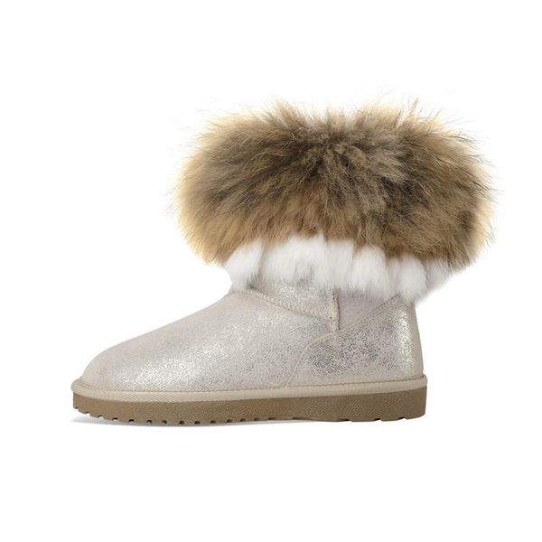 

women natural real fur snow boots genuine leather fashion women boots warm female winter shoes ship, Black