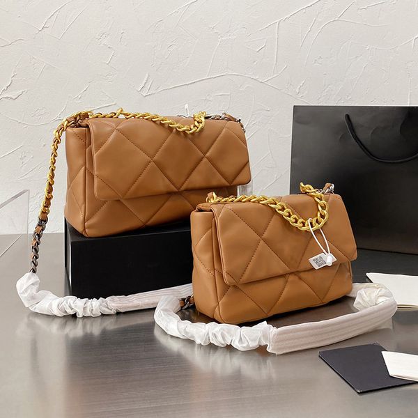 

30c/25c 19 classic flap cross body bags lambskin braid lock doule chains interwoven chain gold-stone shoulder with serial number large capac