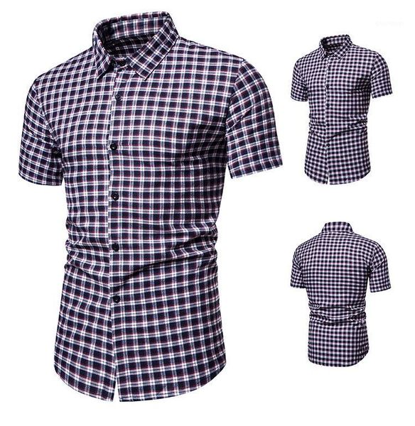 

men's brand new creative personalized fashion business leisure beach hawaiian shirt short sleeved summer check shirt men1, White;black