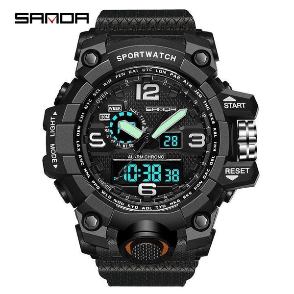 

sanda mens luxury led digital 5atm waterproof military watches s shock wrist watch for male clock relogios masculino, Silver