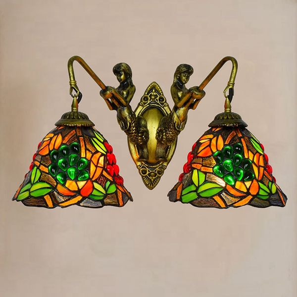 

european classic art glass wall lamp restaurant bar aisle bathroom mirror light two heads glass grapes bedside wall sconces
