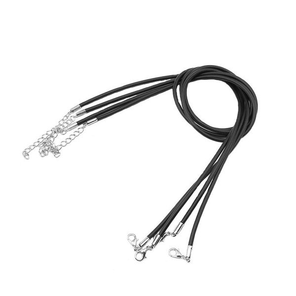 

10pcs 2mm 3mm black rubber cord choker necklace chain copper crimp end 18" lobster clasp diy jewelry findings, Silver