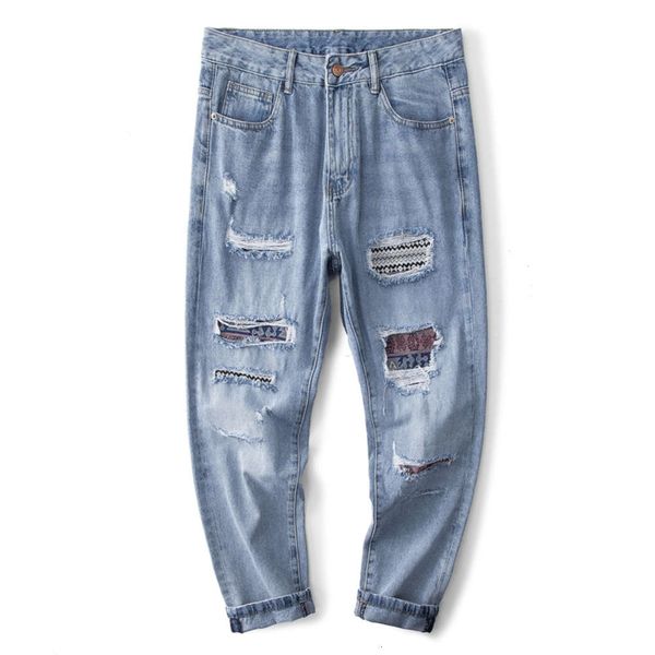 

men's loose street trendy casual chic summer hip hop thin beggars' pants, Blue