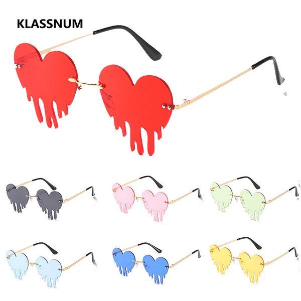 

klassnum new personality heart tears shaped sunglasses for women 2020 rimless ocean lens sun glasses dance eyewears shades