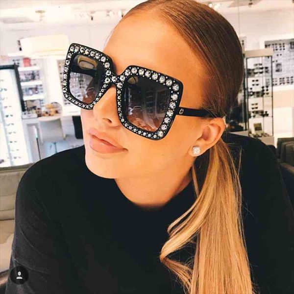 

oversize sunglasses rhinestone brand designer sunglasses for women square shades women fashion retro, White;black