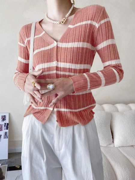 

sweaters designer women's casual long sleeve v-neck striped cardigan thin coat, White;black