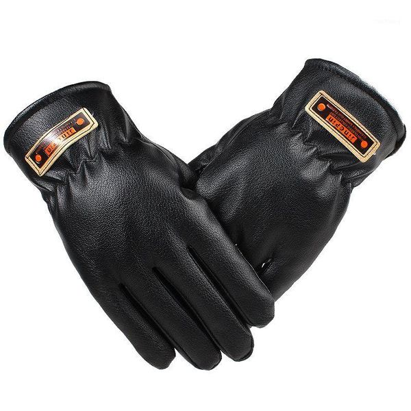 

men pu leather gloves winter plus velvet warm touch screen outdoor riding driving1