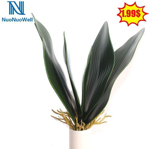

nuonuowell artificial orchid leaves natural lifelike green plant branch with roots faux real touch plastic floral display1