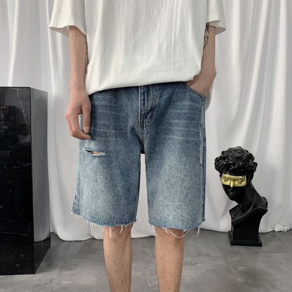 

men's 2020 summer shorts and shortsnew men's denim cropped pants hole casual shorts trendy straight pants for men rvtaa, Blue
