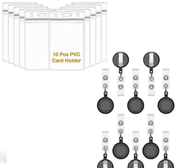 

retractable reel id badge card holder + double sided vertical clear id pass holder bulk kit. nylon ba jlljcj jjxh