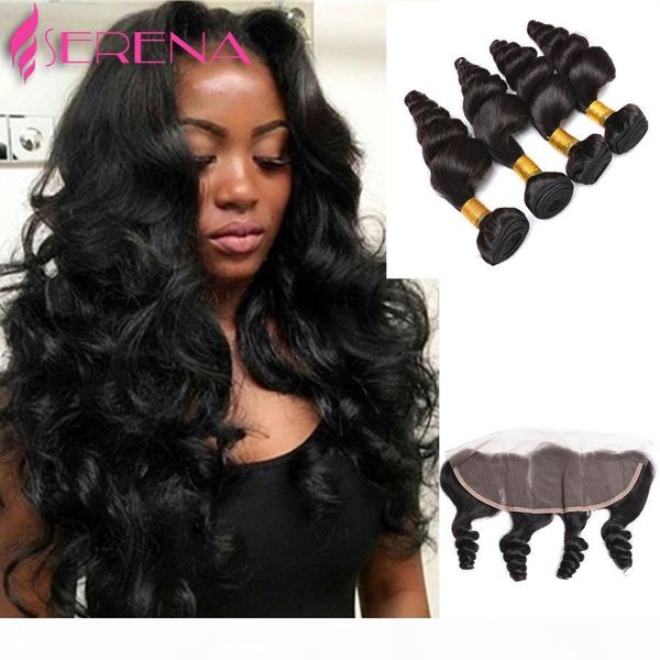 

brazillian hair bundles with closure brazilian virgin hair loose wave 4 bundles with closure 7a grade lace frontal closure, Black;brown