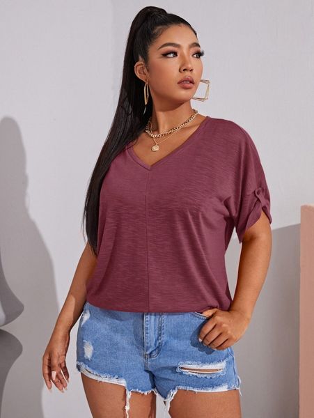 

plus rolled tab sleeve tee m1xt#, Black