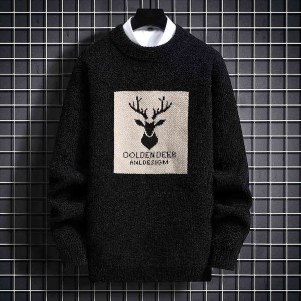 

men's hip hop knitted sweater, thick warm deer sweatshirt, long sv, christmas, autumn and winter tight sweater, White;black