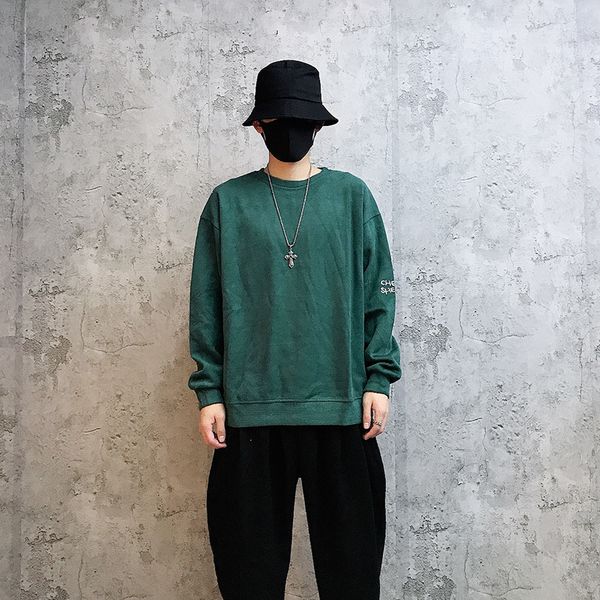 

street hip hop sweater national trend personality fashion brand ruffian handsome men's solid color long sleeve , fashionable an, Black