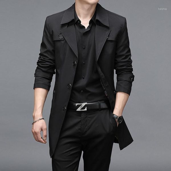 

and autumn new windbreaker men's medium length men's versatile korean jacket 9xl fattening plus wear1, Tan;black