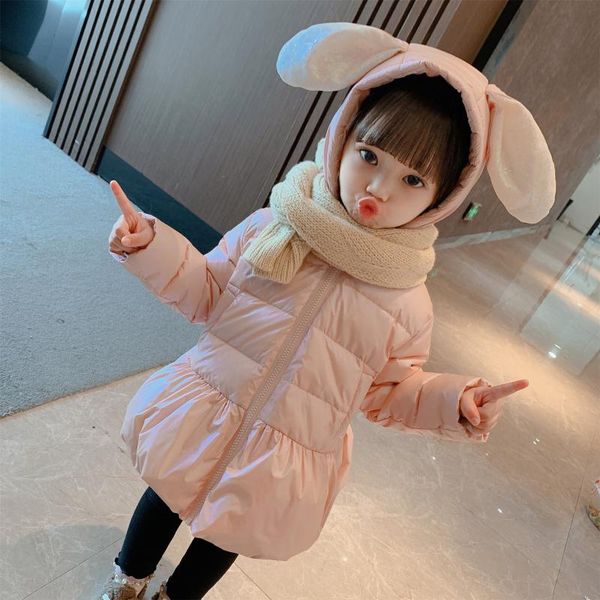 

down coat toddler girl clothes 2021 winter jackets for girls outwear kids sequins ears hooded white duck jacket, Blue;gray