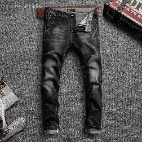 

2021 new newly designer fashion men jeans black color elastic slim fit casual denim pencil pants homme korean style trousers vz, Blue