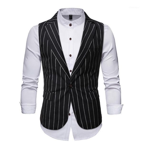 

single button dress striped vests for men formal business slim fit sleeveless suit vest waistcoat jackets chalecos para hombre1, Black;white