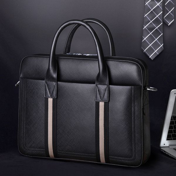 

scione 2020 japanese and korean trendy striped briefcase men's new handbag business leather horizontal large capacity bag