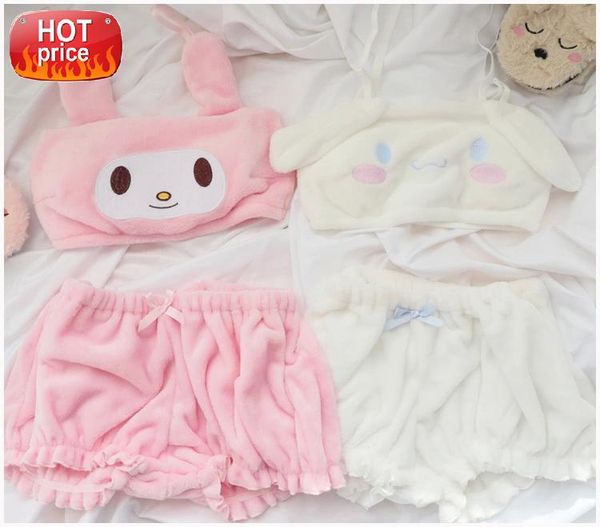 

new anime cosplay lingerie winter velvet tube and panties kawaii bunny girls pajamas for women sleepwear loungewear pj sets #o26b, Black;white