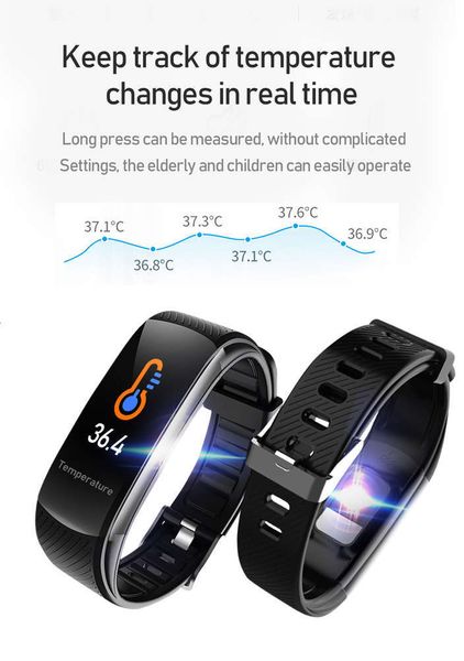 

smart wristband c6t ip67, temperature control watch, waterproof, sleep monitor, health tracker, bluetoothjk