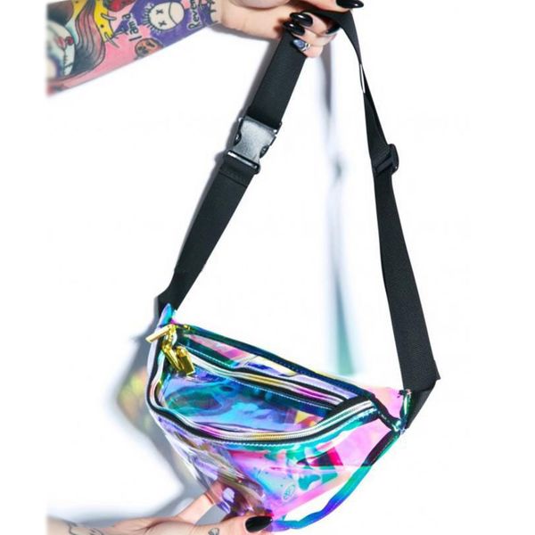 Marsupio trasparente in PVC laser Marsupio sportivo moda Marsupio impermeabile unisex Rainbow Hologram PU Metallic Marsupi WDH1096