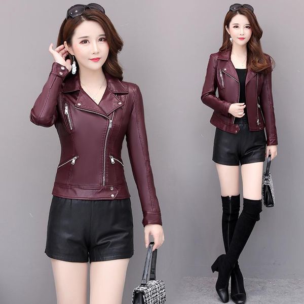 

spring jacket ladies pu leather jacket short autumn zipper coat locomotive leather small suit faux slim black fashion