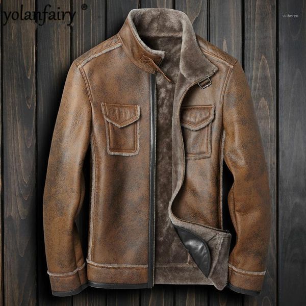 

2020 men's leather jacket genuine sheepskin coat for men winter jacket natural wool fur liner warm jackets f-pgd-78012 my18671, Black