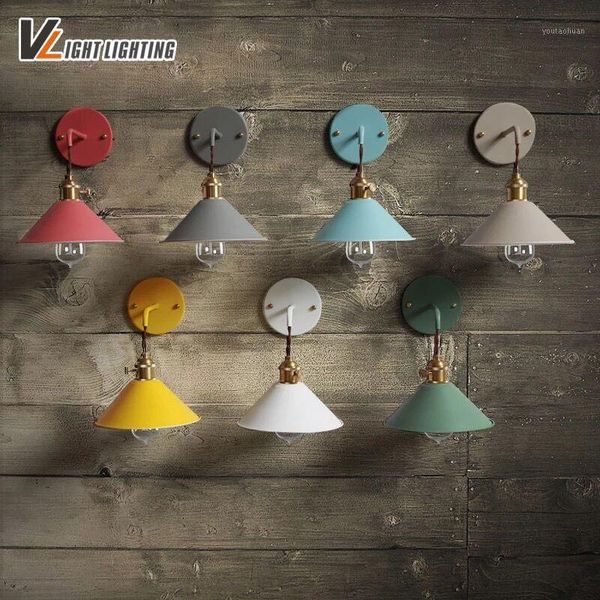 

wall lamp tuobo nordic retro vintage light fixtures colorful iron shade led indoor loft style industrial sconce lamp1